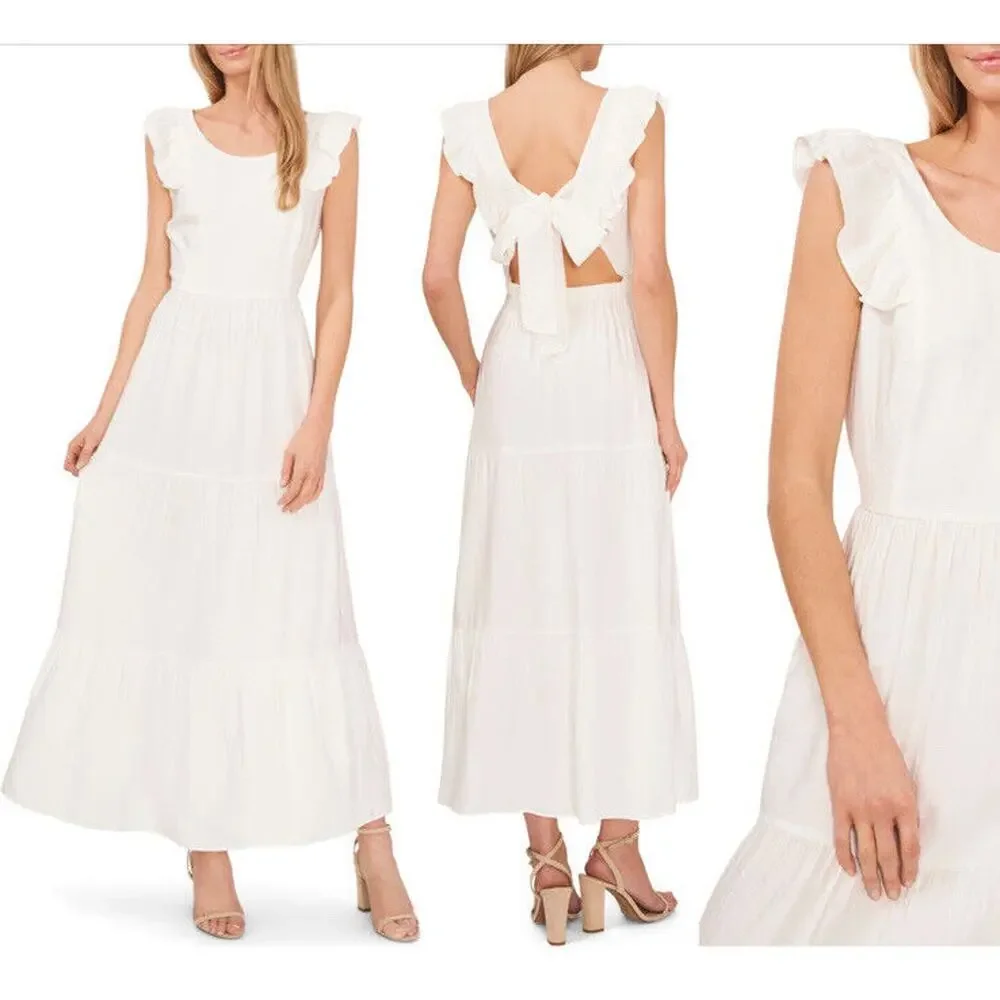 CeCe NWT XL White Maxi Dress Bow Back Coastal Resort Bridal Shower Dress - Picture 3 of 14